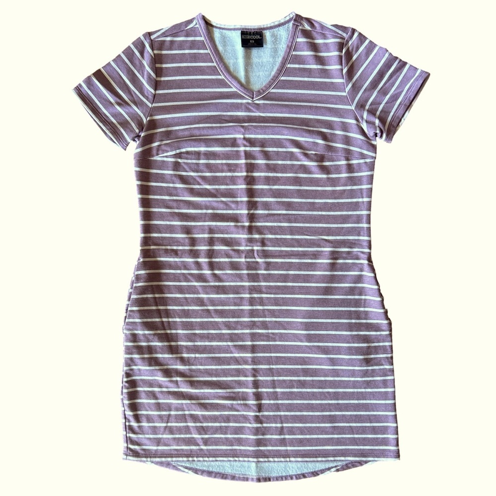 32 Degrees Lavender and White Striped V‑Neck T-Shirt Dress